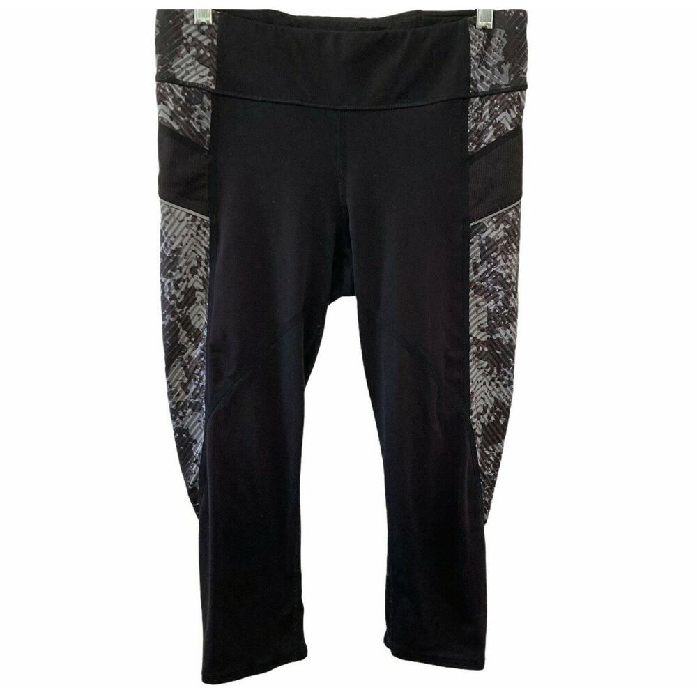 Athleta Leggings Womens Medium Black Gray Snake Print Trim Stretch Pants